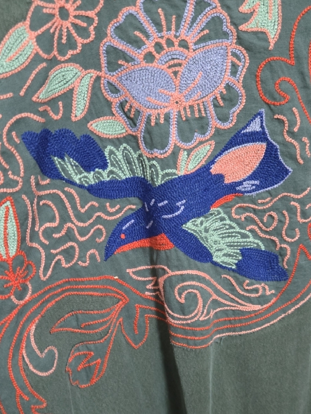 We The Free Olive Green Button-Up Shirt with Multicolor Embroidery - Picture 9 of 9